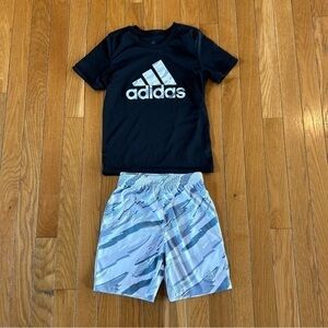 Adidas Outfit Athletic Sports Black & White Logo Short Sleeve Shirt Shorts Sz 5